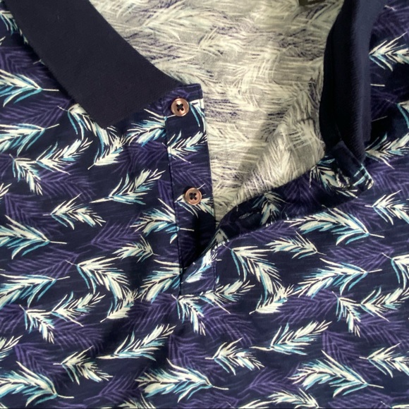 Slate & Stone Polo Shirt 100% Cotton Navy Blue Fern Print, Size M - Picture 6 of 15